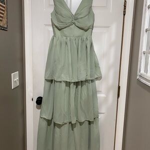 Chic Sage Green Layered Maxi Dress
